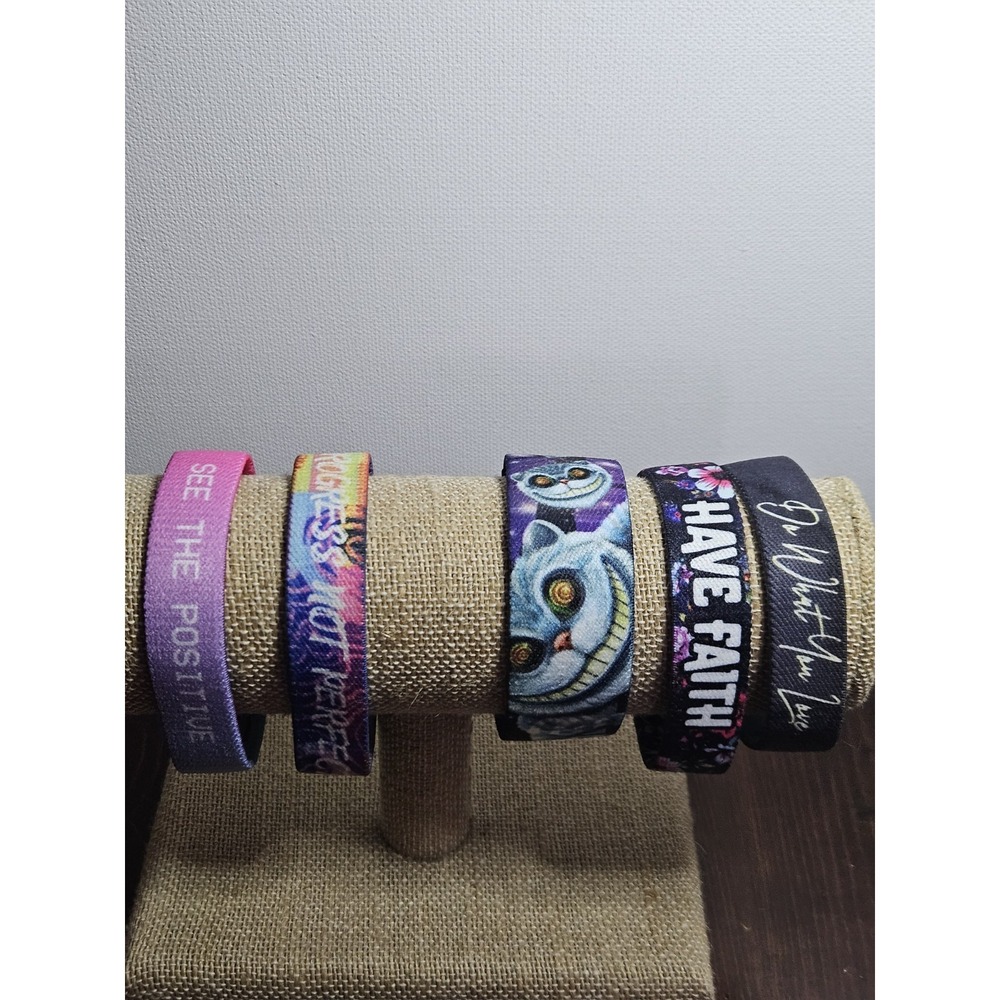 Zox Stretch Fabric‎ Strap Bracelet Bundle Motivational Affirmation Art 5pc Lot